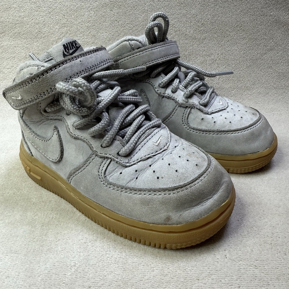Nike Air Force 1 Mid Boys Size 8C‎ Gray Gum Athletic Suede Shoes Sneakers